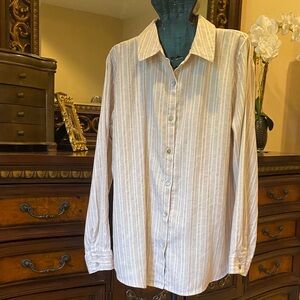 Jones New York Beige Striped Women's Button Down Shirt